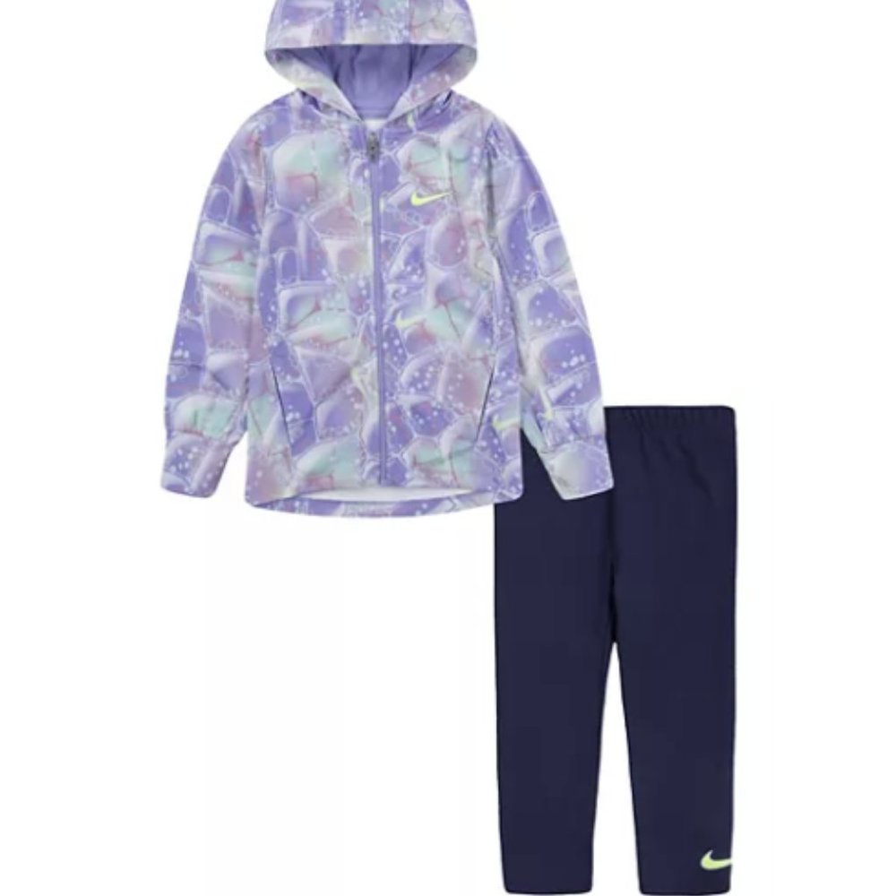 BABY GIRL NIKE HOODE ZIP UP JACKET & DRI FIT LEGGINGS SET SIZE 12M  #K63